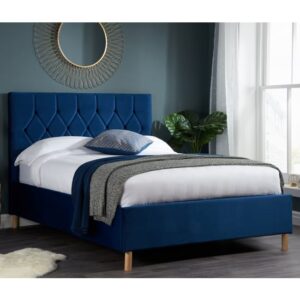 Laxly Fabric King Size Bed In Blue