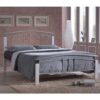 Tetron Metal King Size Bed In Silver With White Wooden Posts