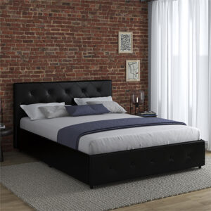 Dakotas Faux Leather Double Bed With Drawers In Black