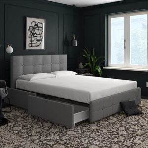 Rosen Linen Fabric King Size Bed With Drawers In Grey