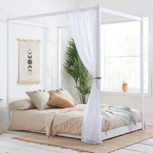 Darian Four Poster Wooden Double Bed In White