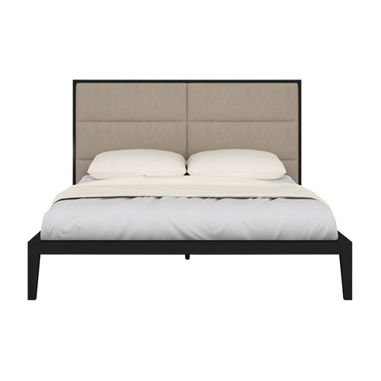 Ogen Double Bed In Wenge With Beige Fabric Headboard