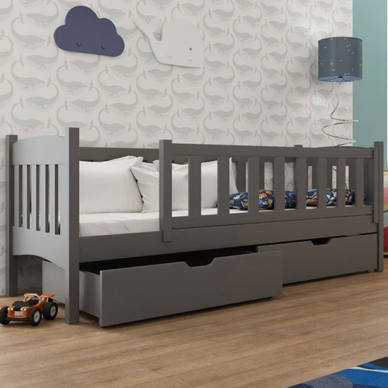 Gallio Wooden Single Bed In Graphite With Foam Mattresses