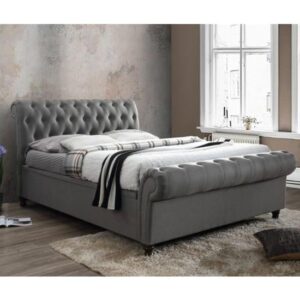 Castella Fabric Ottoman King Size Bed In Grey