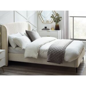 Easton Fabric Double Bed With Curved Headboard In Ivory