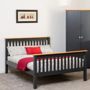 Merlin Wooden High Foot King Size Bed In Dark Grey And Oak