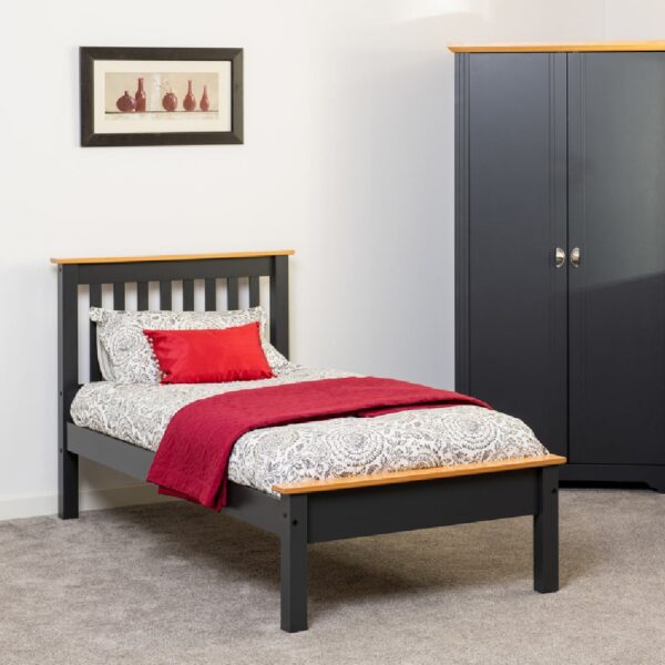 Merlin Wooden Low Foot Single Bed In Dark Grey And Oak