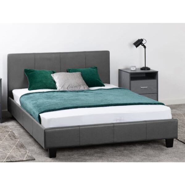 Prenon Faux Leather King Size Bed In Grey