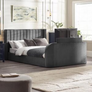 Celina Fabric Side Lift Ottoman King Size TV Bed In Dark Grey