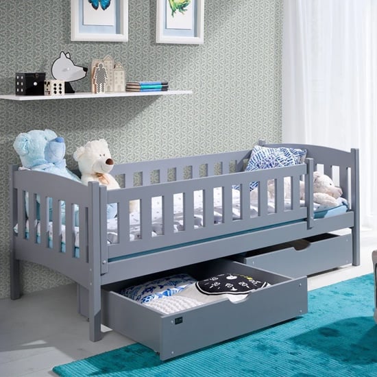 Gallio Wooden Single Bed With Storage In Matt Grey