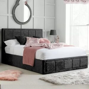 Hanover Fabric Ottoman King Size Bed In Black Crushed Velvet