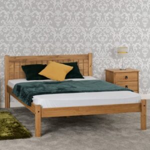 Malia Wooden Double Bed In Distressed Waxed Pine