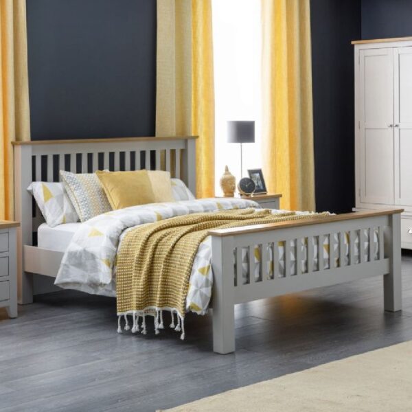 Raisie Wooden Double Bed In Oak And Grey