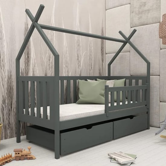 Suva Storage Wooden Single Bed In Graphite With Foam Mattress