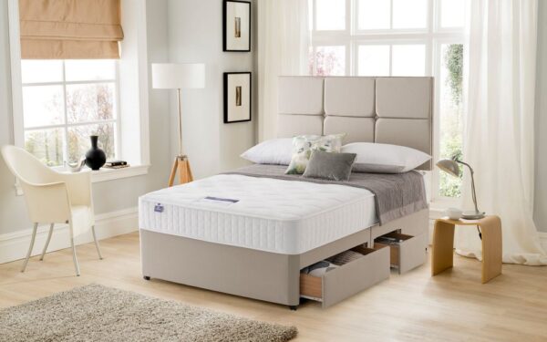 Silentnight Essentials Memory Mirapocket 1000 Divan Bed Set, Single, No Headboard Required, 2 Side Drawers, Sandstone